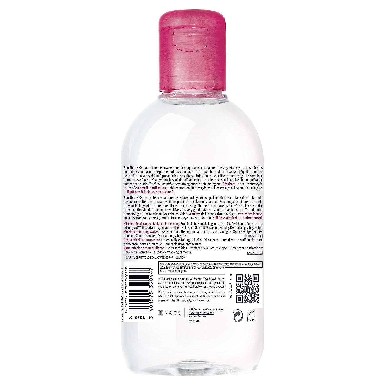 Bioderma - Sensibio - H2O Micellar Water - Makeup Remover Cleanser - Face Cleanser for Sensitive Skin - 24hrsmart